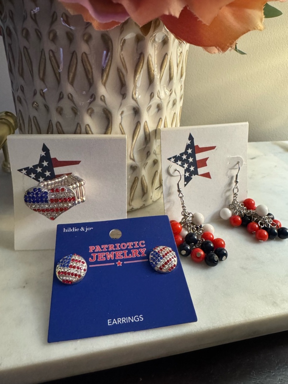 Patriotic Red White Blue Earrings Trio